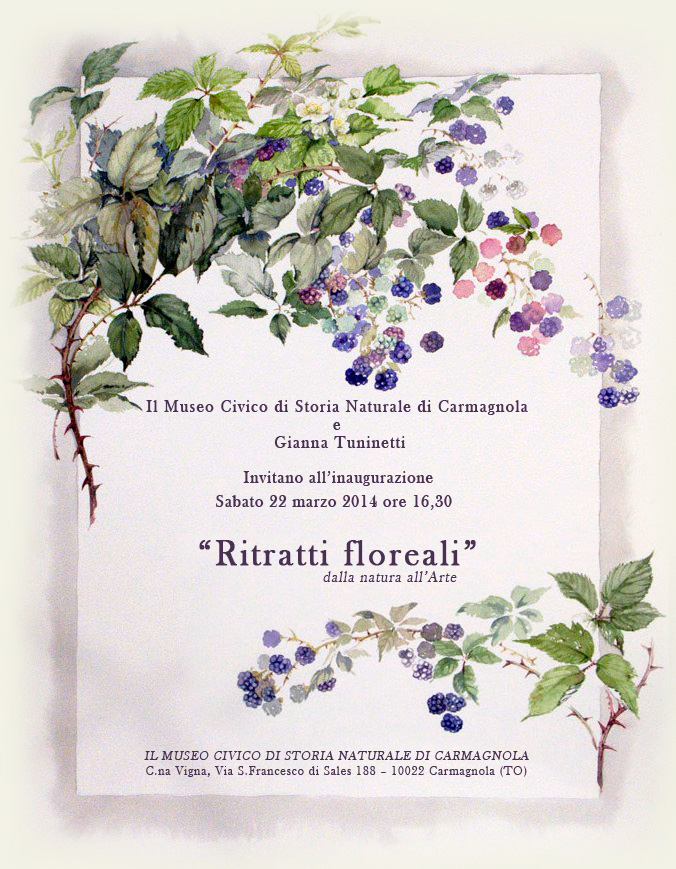 Locandina di invito alla Mostra Ritratti Floreali dalla natura allarte - Personale di Gianna Tuninetti.