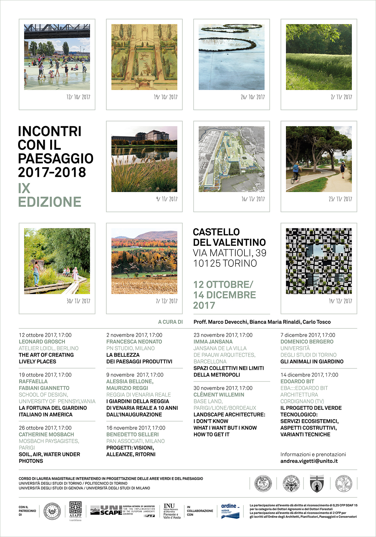 Programma generale degli Incontri con il paesaggio a.a. 2017-2018 del Corso di Laurea magistrale interateneo in Progettazione delle aree verdi e del paesaggio.