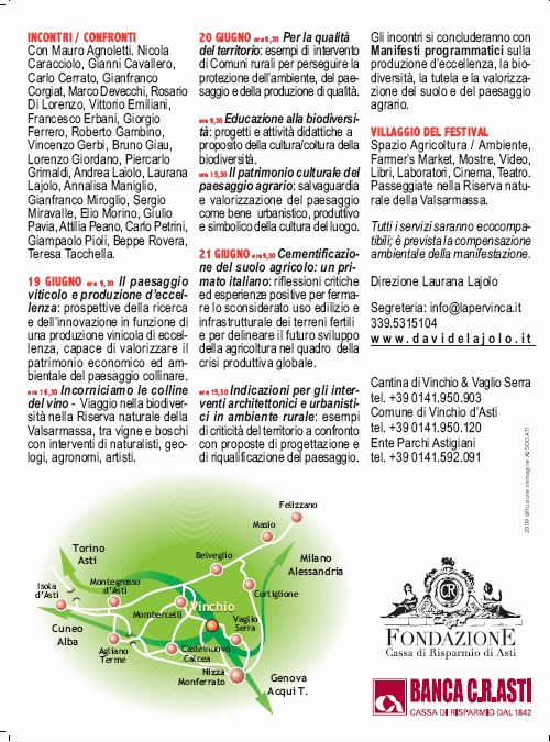Cartolina informativa del Festival del paesaggio agrario di Vinchio d'Asti (Retro)